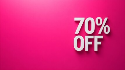 White '70% OFF' Promotional Sign on a Fuchsia Background with Copy Space