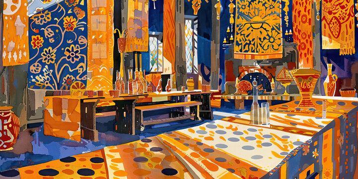 A medieval banquet hall filled with tapestries and ancient artifacts, disturbed by an unnerving laugh. Laugh of the Jester.