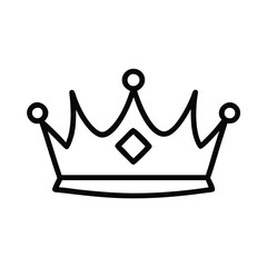 Simple crown icon with black outline, Minimalistic black outline of a crown with a central jewel, symbolizing royalty, elegance, and authority in a classic design.
