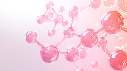 Pink molecular structure with glossy spheres and connected atoms