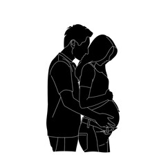 Pregnant couple sillhoutte vector illustration. Maternity baby bump