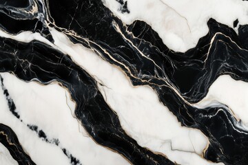 Elegant black and white marble texture with gold veins, creating a striking contrast. Luxurious, modern design perfect for sophisticated backgrounds and decor