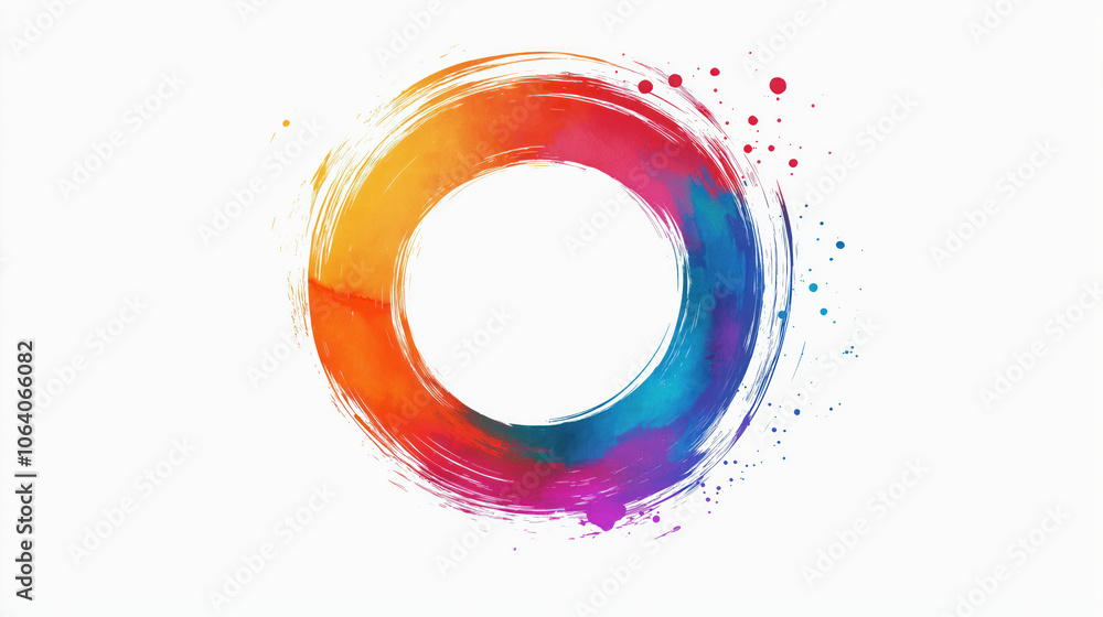 Poster vibrant circular graphic design with colorful dots on white background. flat lay composition creates