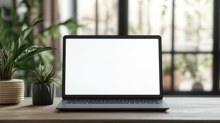 Laptop screen isolated on desk in professional workspace.