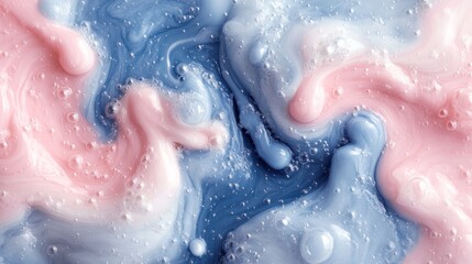 Fototapeta premium Abstract swirls of pink, blue, and white liquid.