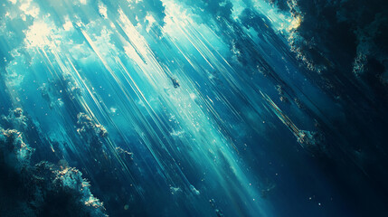 Fototapeta premium Abstract Blue Sky Background with Sunlight Rays and Clouds