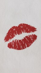 Red lipstick kiss mark on white background, bold graphic design