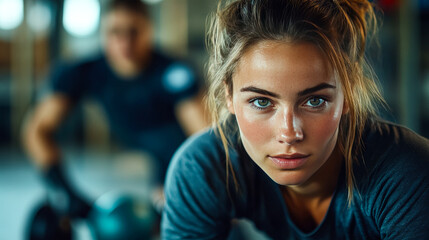 Trainer guiding client in gym