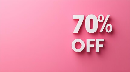 White '70% OFF' Promotional Sign on a Pink Background with Copy Space