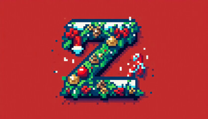 8-bit pixel art style illustration of christmas alphabet letter Z