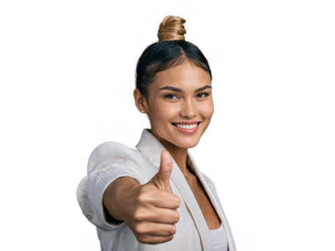 A girl giving a thumbs-up gesture, symbolizing support and positivity, radiating confidence and encouragement