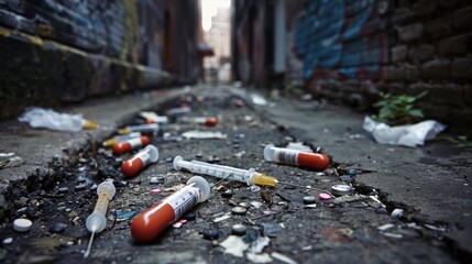 Discarded Needles in Urban Alleyway Setting