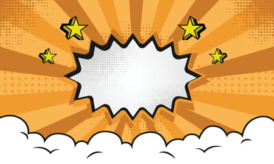Pop art comic background style with cloud and stars graphic