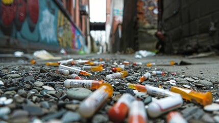 Discarded Needles in Urban Alley Scene
