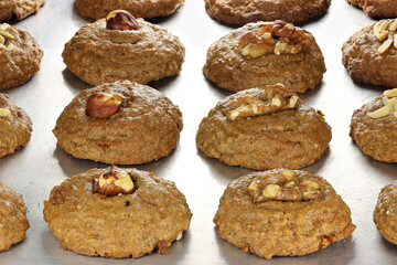 nut cookies on aluminum baking tray