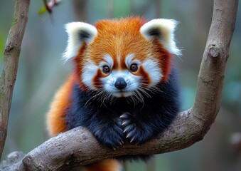 Adorable Red Panda on a Tree Branch in a Forest &ndash; Wildlife Photography of This Rare Bear-Like Creature

