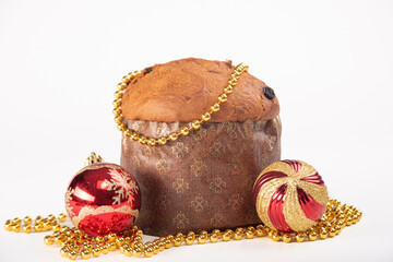 Panettone, beautiful and delicious panettone photographed with white background, selective focus.