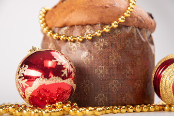 Panettone, beautiful and delicious panettone photographed with white background, selective focus.