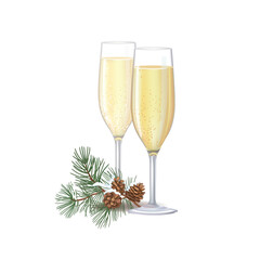 Two flute glasses filled with sparkling champagne, showing fine bubbles and golden colour.