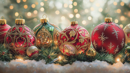 Festive Christmas Decorations with Ornate Holiday Baubles