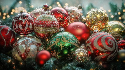 Festive Christmas Decorations with Ornate Holiday Baubles