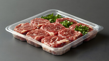 A Stunning Presentation of Fresh Shank Meat in Clear Packaging, Perfectly Designed with a Beautiful Solid Color Background for Marketing Purposes