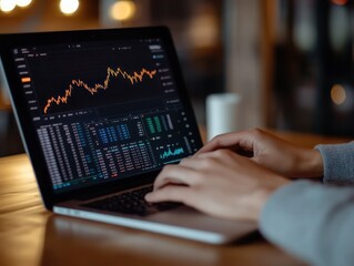Business person using a laptop to track market trends and investment opportunities