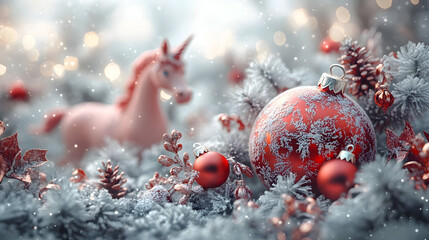 A Magical Winter Celebration in a Serene Garden with Mythical Creatures and a Dreamlike Starry Sky