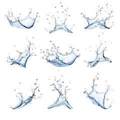 Blue Water Splash on Curved Shape Isolated on Transparent Background