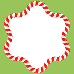 Fototapeta premium Vector Christmas candy cane frame with red and white stripes on green background. Xmas border.