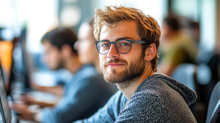 Obraz premium Coding Team Working in Sleek Modern Office