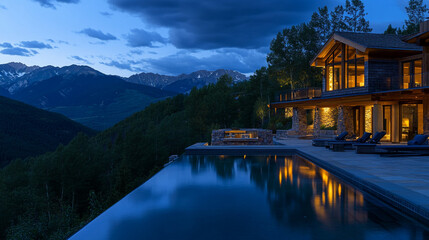 Fototapeta premium Modern Mountain Home with Infinity Pool and Stunning View