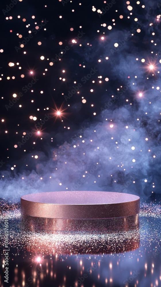 Poster a round, shiny object with a lot of sparkles on it