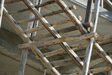 wooden scaffolding on a construction site in Zanzibar