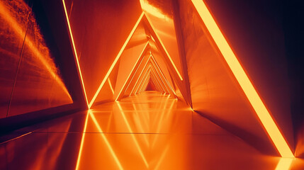 Futuristic Orange Neon Lights Tunnel Abstract Background