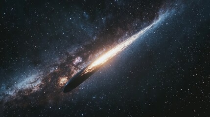 Fototapeta premium A glowing asteroid travels through a galaxy with stars in the background.