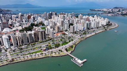 Florianopolis Skyline At Florianopolis In Santa Catarina Brazil. City Scene. Traffic Downtown. Cityscape Landscape. Florianopolis Skyline At Florianopolis In Santa Catarina Brazil. Landmark Buildings.
