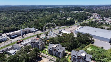 Canela Skyline At Canela In Rio Grande Do Sul Brazil. Downtown District. Ferris Wheel Landscape....
