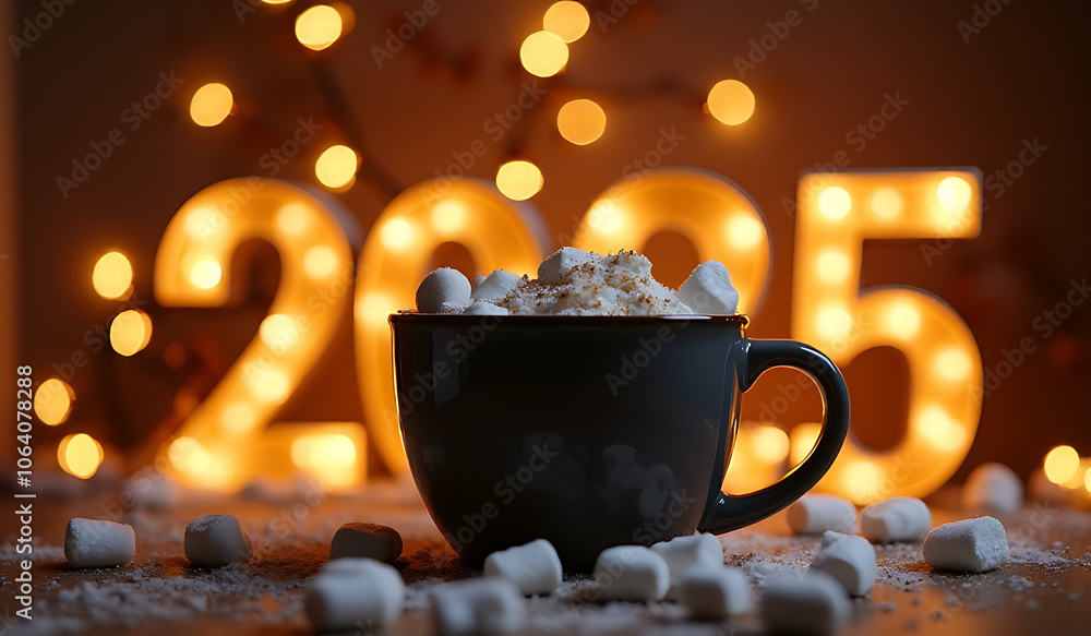 Wall mural celebrating warmth hot chocolate marshmallows cozy new year celebration