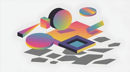 Vector illustration of floating geometric shapes on a white background