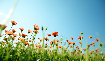texture herbs flowers blue sky emphasizes ecology environmental balance