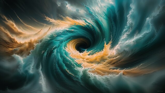 Dynamic Swirling Clouds in Vibrant Orange and Teal Abstract Art