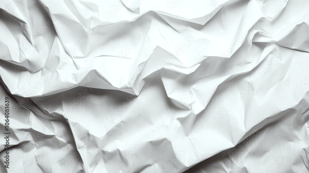 Poster white paper is crumpled and laid out randomly on a flat surface. concept of texture and abstract art