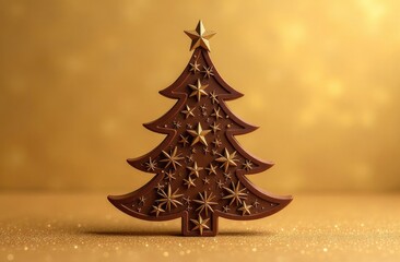 Chocolate Christmas tree on a glowing gold background.