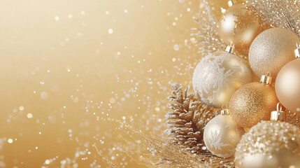 Obraz premium Festive Gold Christmas Ornaments with Sparkling Background