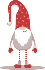 Christmas gnome with funny curl hat and and boots line icon. Outline hand drawn fairy tale character with beard, dwarf . Winter season, holiday mascot, Nordic cute gnome icon vector illustration