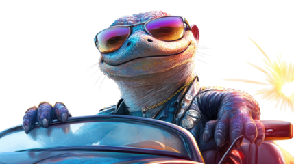 Cool Turtle Character Drives a Convertible in a Vibrant Setting Generative AI