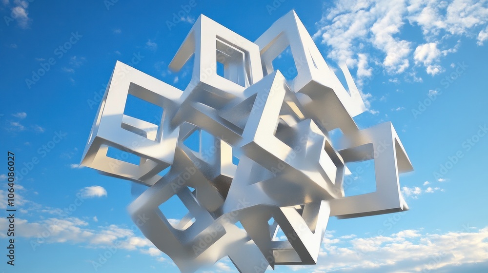 Poster 3d cube-shaped design with geometric patterns in a digital illustration.