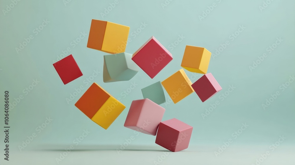Aufkleber abstract 3d geometric shapes arranged in a minimalistic, computer-generated design.