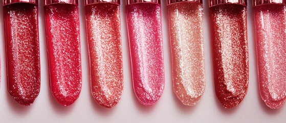 A row of lipsticks with different colors and glitter